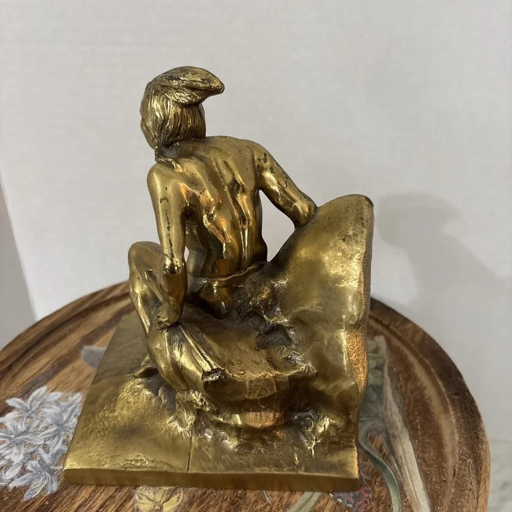 Heavy VTG 1900s Solid Brass Native American Indian Scout Bookend Door Stop